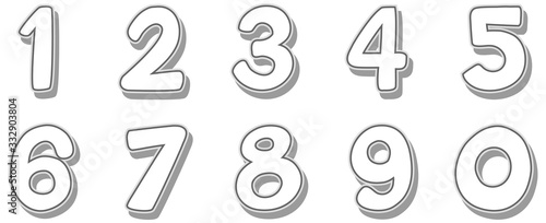 Font design for numbers one to zero on white background