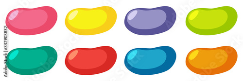 Set of different colors jelly beans on white background photo
