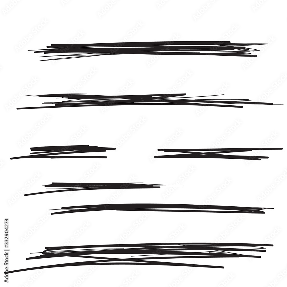 Vector set of hand drawn underline. Black scribble brush strokes collection. Felt tip brush smears stripe. Vector set of hand drawn underline. Black scribble brush strokes collection. Felt tip brush smears stripe.