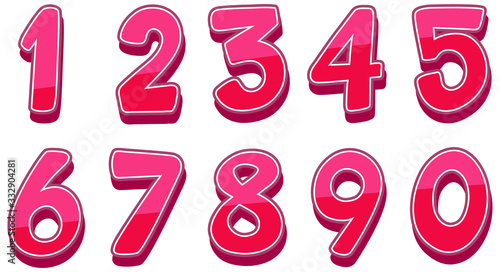 Font design for numbers one to zero on white background