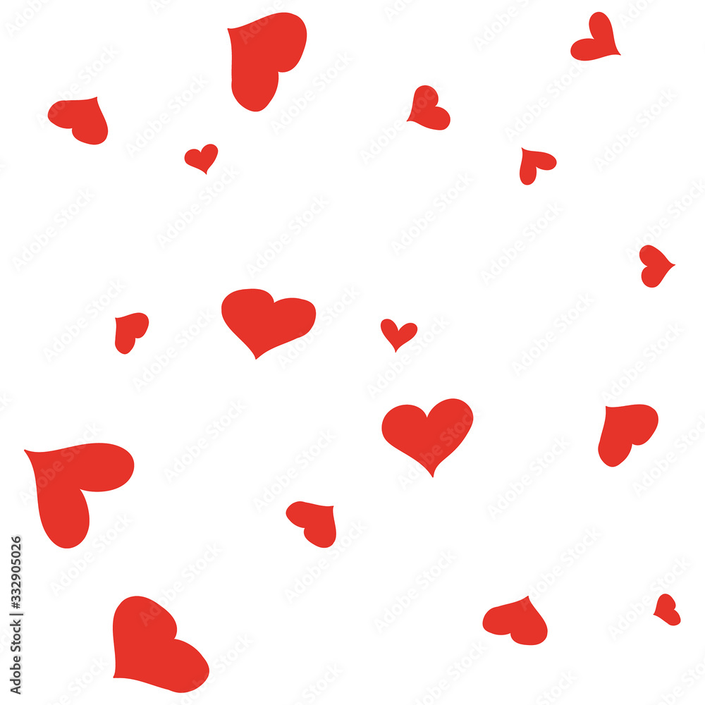 Texture with cute hand drawn red hearts. Valentines day greeting card or wedding invitation background party design. Vector illustration.