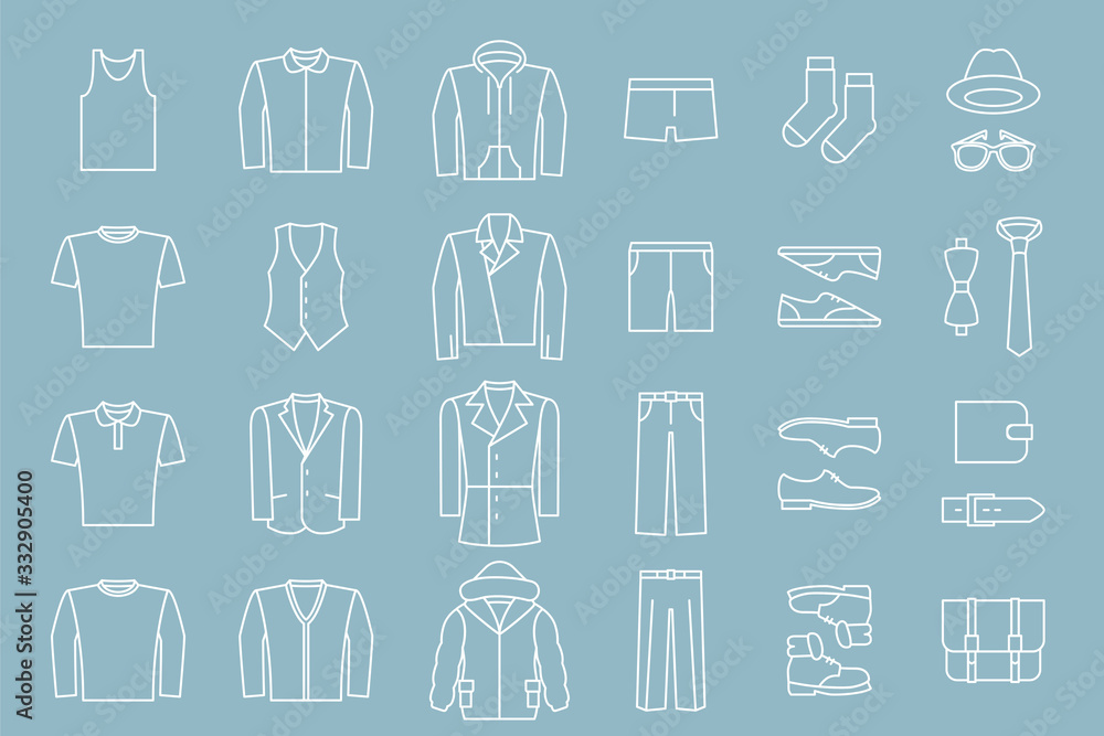 Fashion Icons set - Vector outline symbols of men's clothing for the site or interface Fashion Icons set - Vector outline symbols of men's clothing for the site or interface