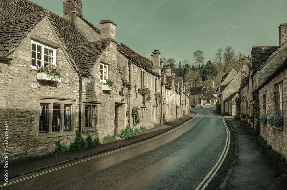 Picturesque Cotswold village of Castle Combe, England.Retro Style 