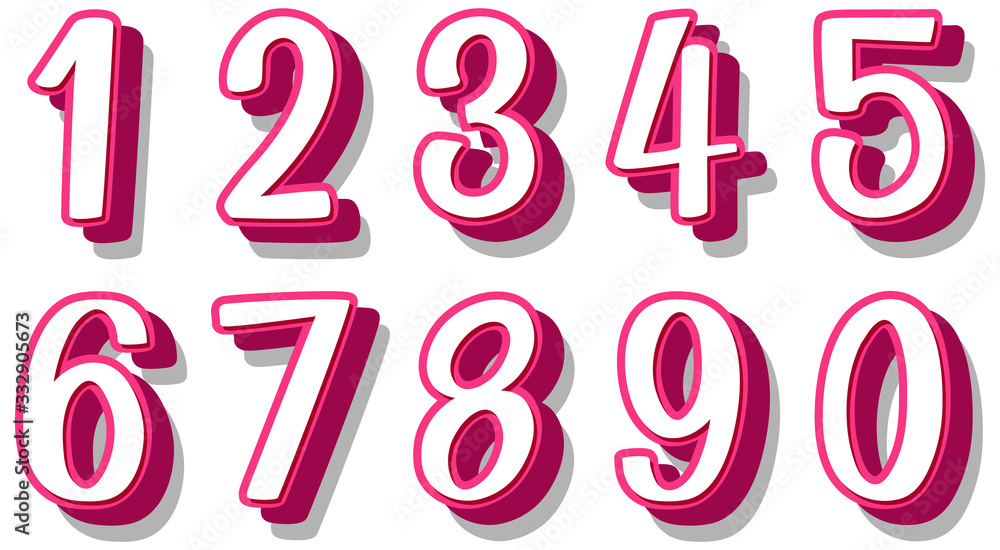 Font design for number one to zero on white background Font design for number one to zero on white background