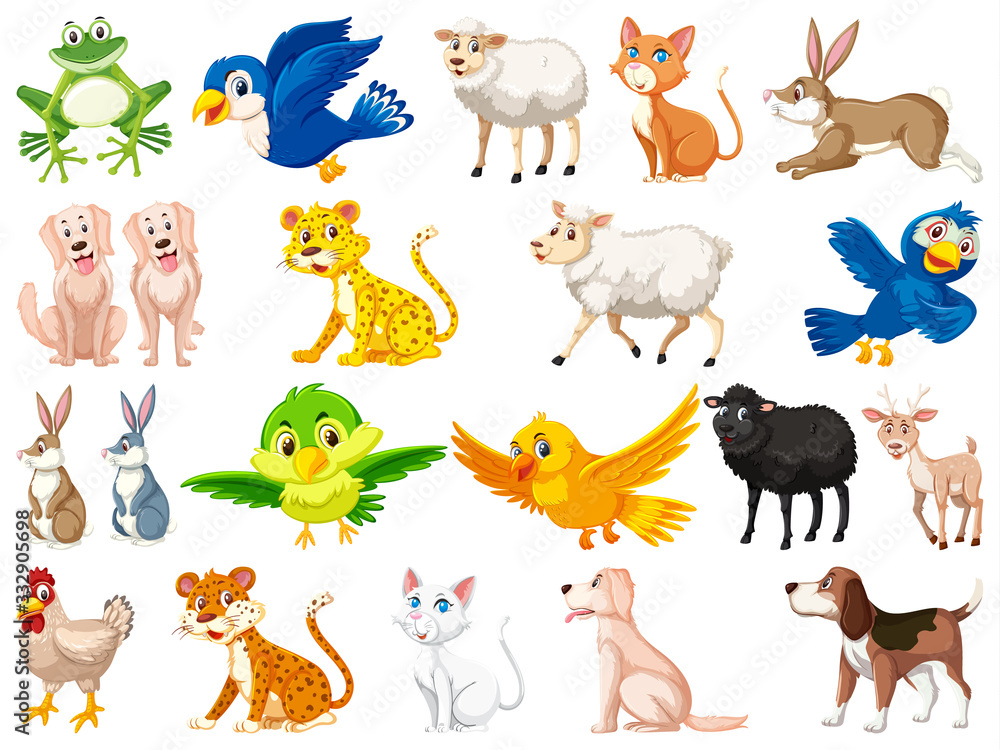 Obraz premium Large set of wild animals on white background
