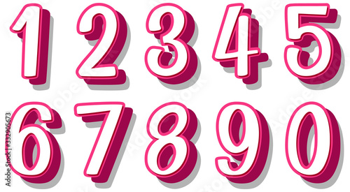 Font design for number one to zero on white background