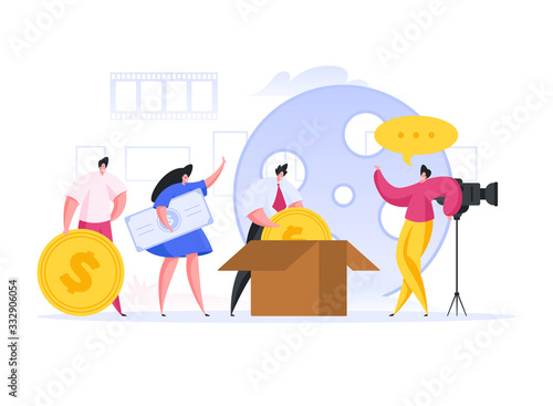 People investing money in movie production. Flat vector illustration