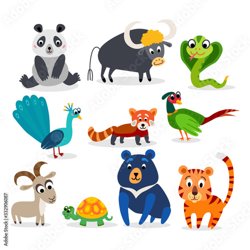 Wild Asia animals set in flat style