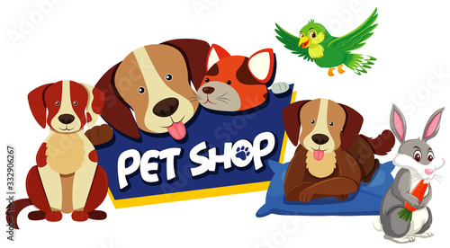 Font design for pet shop with many cute animals