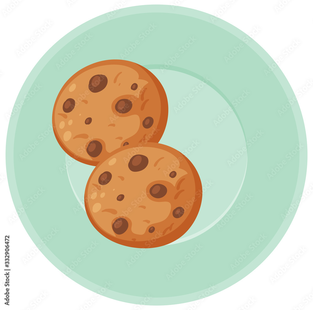 Two pieces of chocolatechip cookies on the plate Two pieces of chocolatechip cookies on the plate