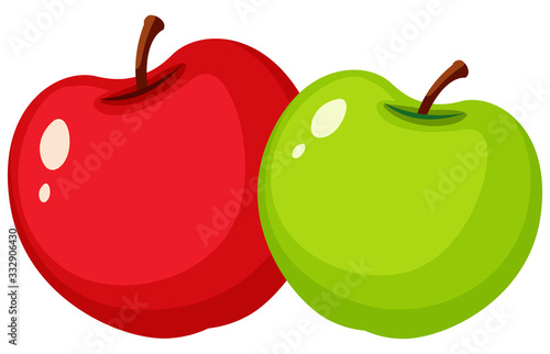 Red and green apples on white background