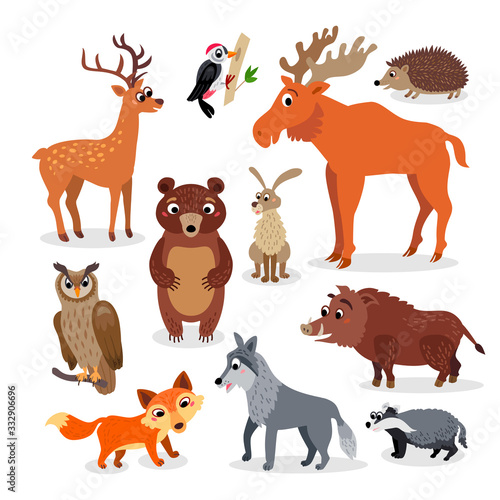 Wild Europe animals set in flat style
