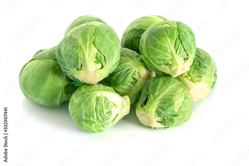 The Fresh green brussel sprouts vegetable on white background The Fresh green brussel sprouts vegetable on white background