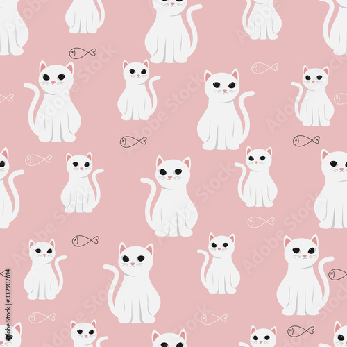 cranky cute  white cat on pink background seamless pattern eps10 vectors illustration