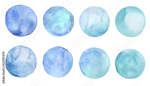 Wallpaper Mural Watercolor hand drawn blue splash collection. Set of creativity watercolor spots.  Torontodigital.ca