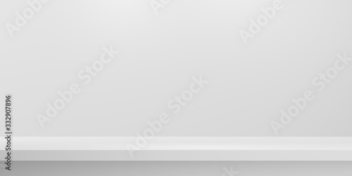 Wallpaper Mural Empty studio product display white. background & copy space. perspective studio photography stand.banner mock up space for showcase product.empty countertop backdrop business presentation, 3d render Torontodigital.ca