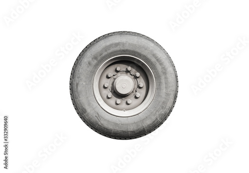 Dirty truck wheel isolated on white