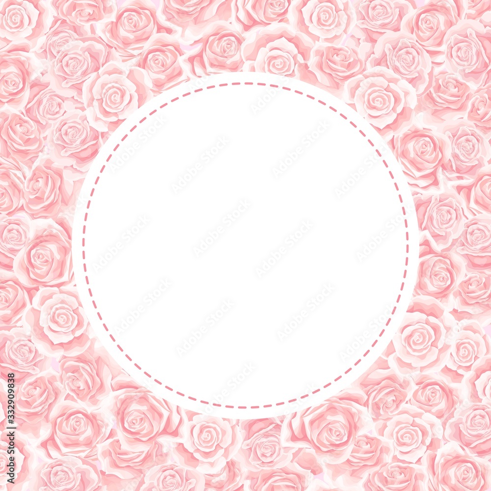 Elegant pink roses floral bouquet as frame. Vector summer border design