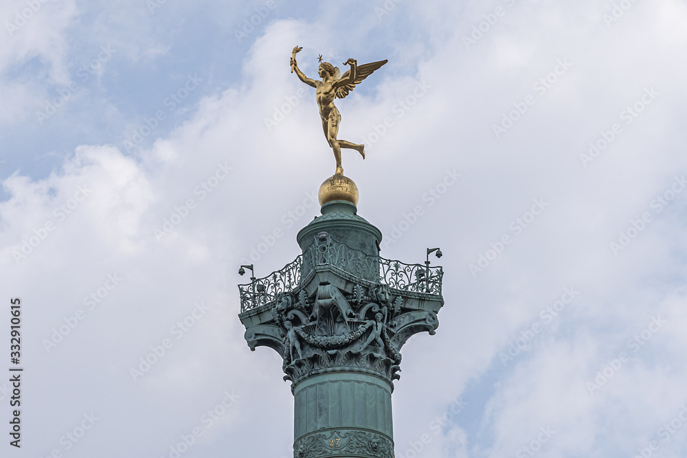 Fototapeta premium July Column (Colonne de Juillet, 1840) with Genie de La Liberty at top. Place de la Bastille, Paris, France, Europe.
