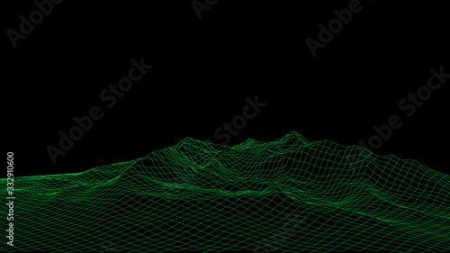 Landscape design of mountains. Wireframe landscape 3d. Vector illustration.