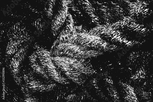 Distress grunge vector texture of wicker rope. Black and white background.