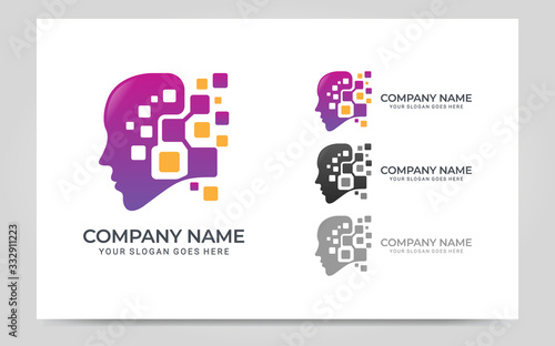 People abstract head logo.Modern human face graphic illustration.