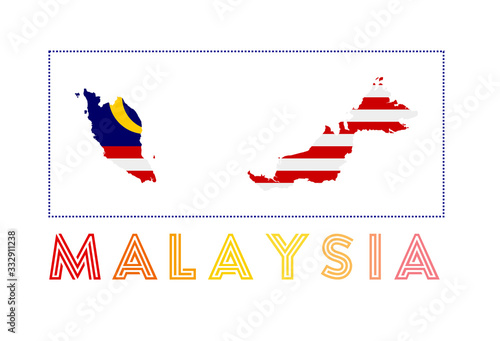 Malaysia Logo. Map of Malaysia with country name and flag. Vibrant vector illustration.