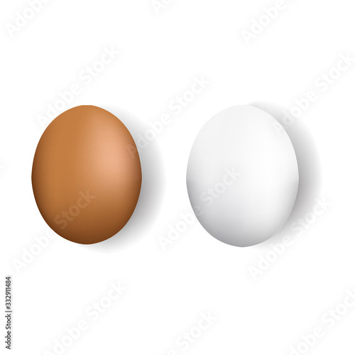 Realistic chicken egg set. Brown and white eggs. Isolated vector mockup. Easter concept. Vector, 3d