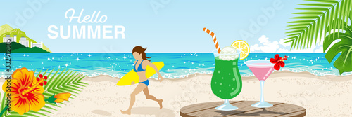 Scenics of the tropical summer beach - included words "Hello Summer"