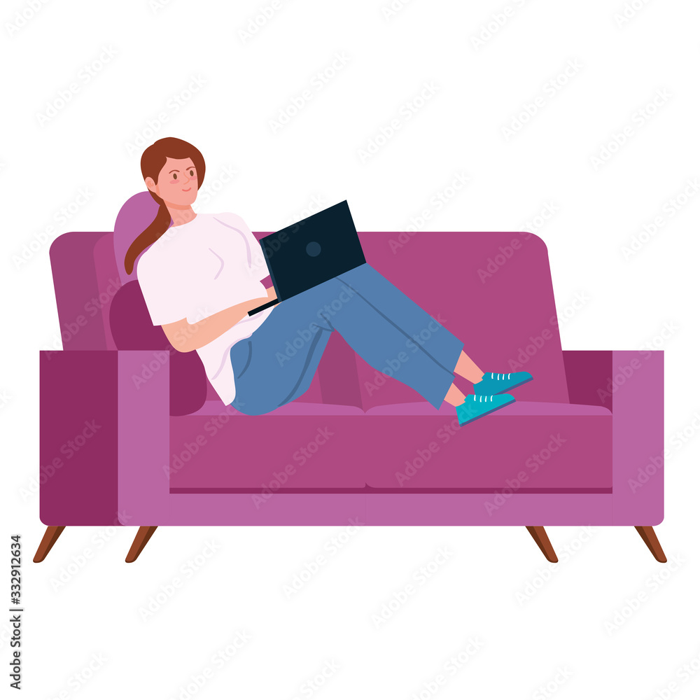 woman working in telecommuting with laptop in couch vector illustration design woman working in telecommuting with laptop in couch vector illustration design