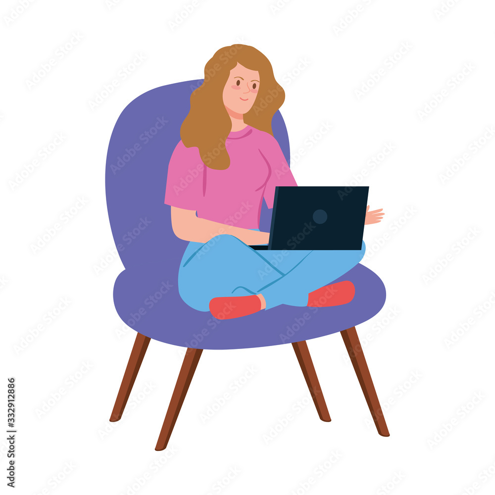 woman working in telecommuting with laptop sitting in chair vector illustration design woman working in telecommuting with laptop sitting in chair vector illustration design