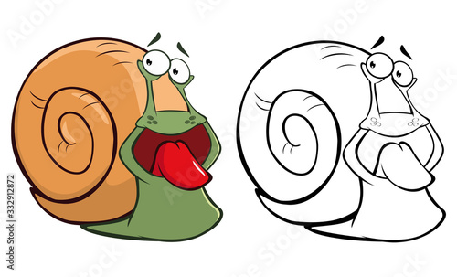 Vector Illustration of a Cute Cartoon Character Snail for you Design and Computer Game. Coloring Book Outline Set 