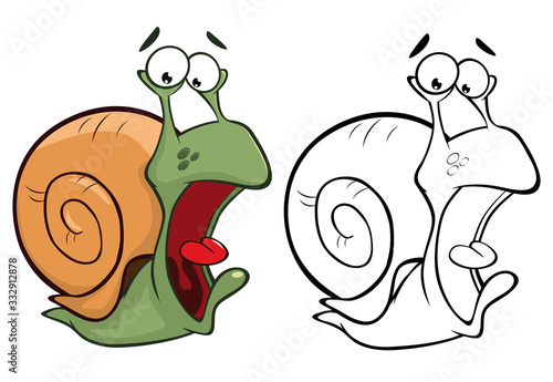 Vector Illustration of a Cute Cartoon Character Snail for you Design and Computer Game. Coloring Book Outline Set 