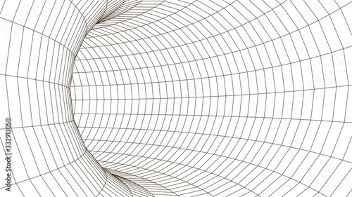 Vector illustration. 3D corridor mesh. Frame tunnel.