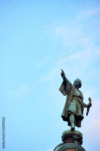 A statue dedicated to Christopher Columbus in the city centre of Barcelona  Spain