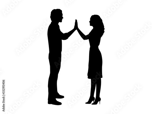 Silhouettes of lovers men and women holding hands
