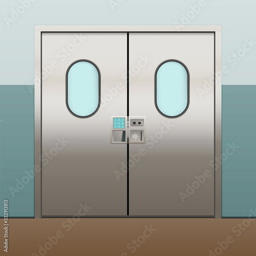 Hospital isolation door with access code. The door to a secret chemistry lab. Vector illustration.