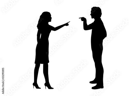 Silhouette man and woman blame each other