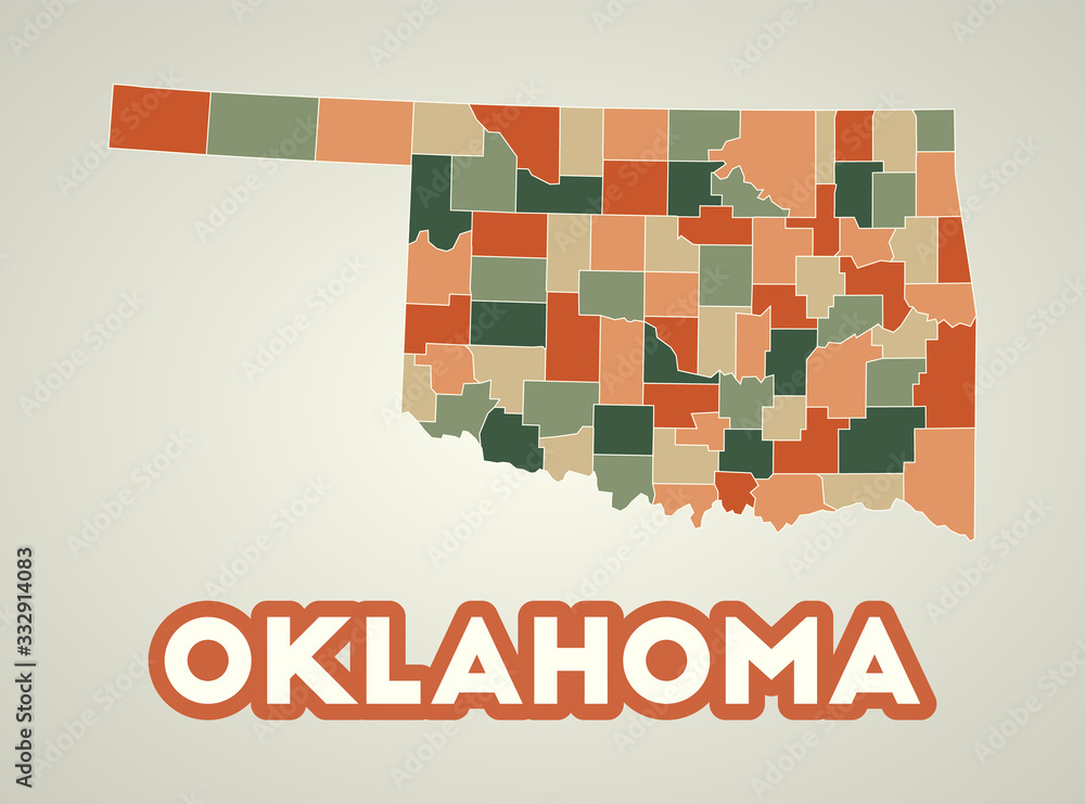 Oklahoma poster in retro style. Map of the us state with regions in