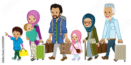 Traveler of muslim multi generation family