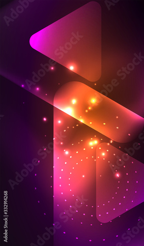 Glowing neon shiny transparent abstract geometric shapes with light effects. Techno futuristic vector abstract background For Wallpaper  Banner  Background  Card  Book Illustration  landing page