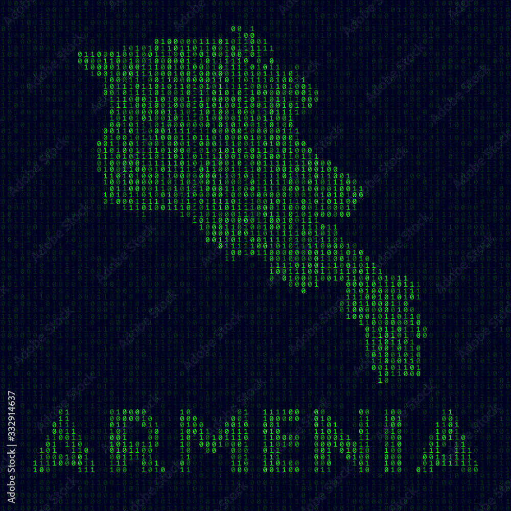 Digital Armenia logo. Country symbol in hacker style. Binary code map of Armenia with country name. Cool vector illustration.