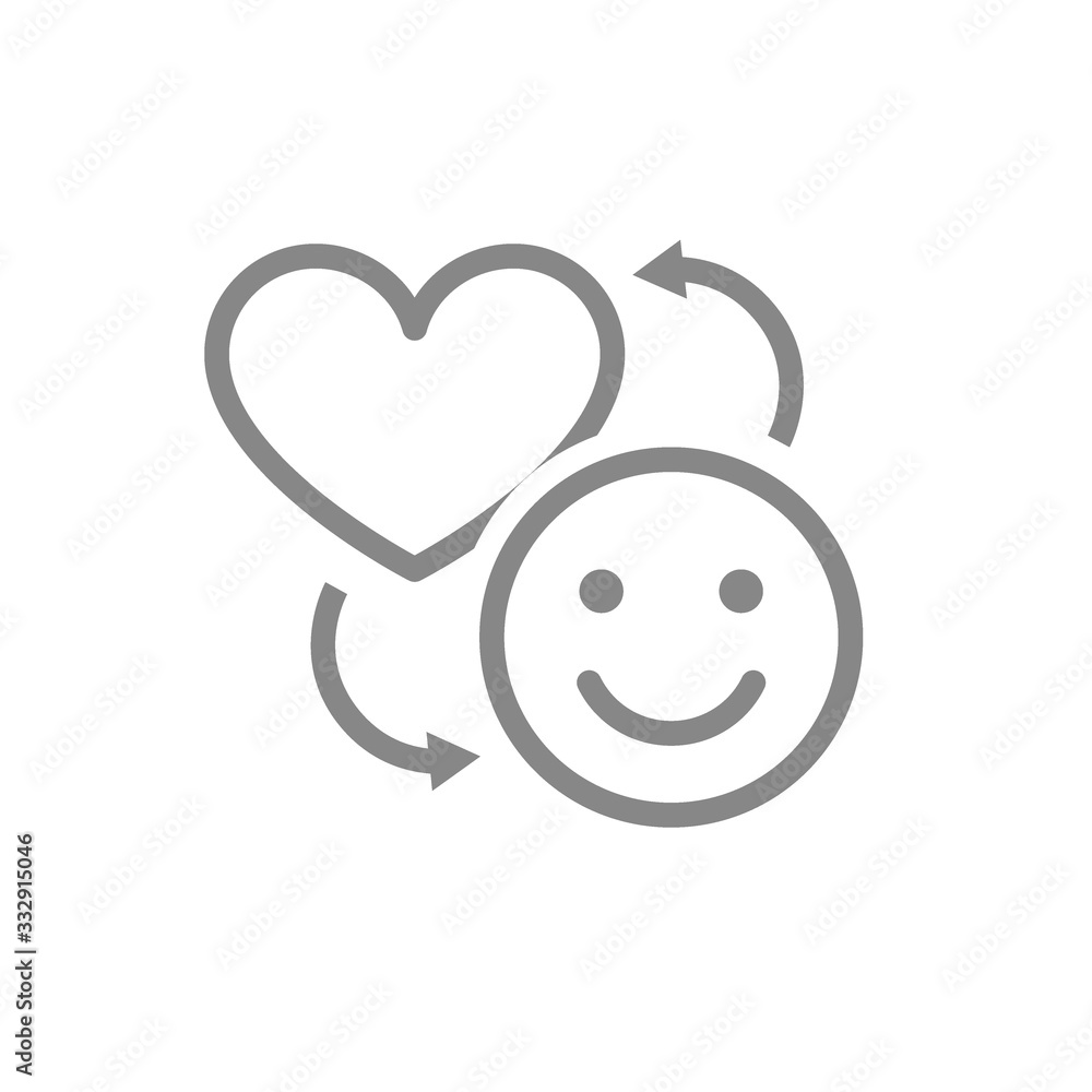 Exchange a happiness for a love line icon. Happy face and heart, social network activity, like symbol Exchange a happiness for a love line icon. Happy face and heart, social network activity, like symbol