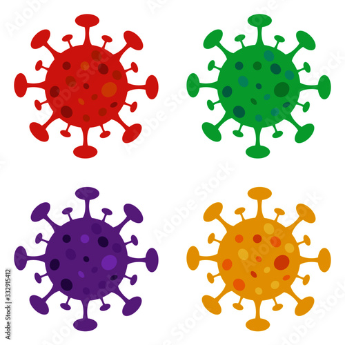 Virus, microbes, bactéries collection. Design et couleur flat (rouge, vert, violet, jaune)