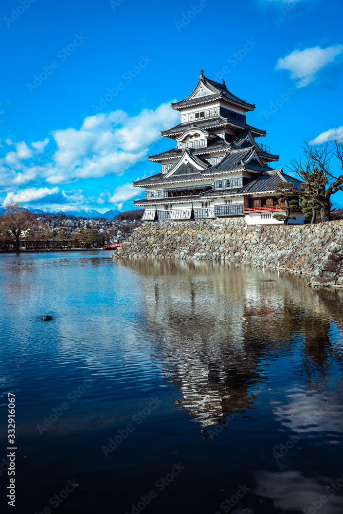 Reflexion of the Matsumoto Castle in the Water Surface, Japan