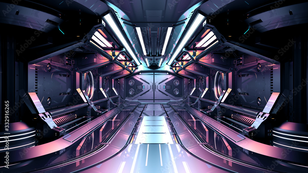 Sci-Fi space station corridor or dark specular futuristic spaceship  interior. 3d illustration Stock Illustration | Adobe Stock