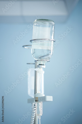 infusion therapy, bottle with drug in infusion system