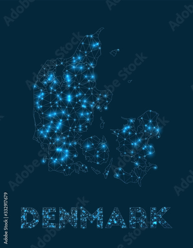 Denmark network map. Abstract geometric map of the country. Internet connections and telecommunication design. Attractive vector illustration.