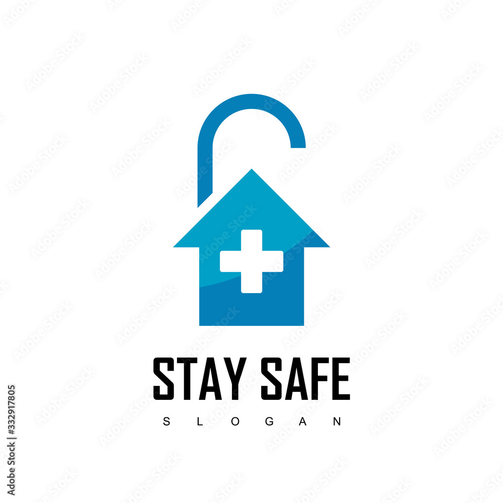 Stay Safe, Lockdown Design Template With House And Padlock Symbol Stay Safe, Lockdown Design Template With House And Padlock Symbol