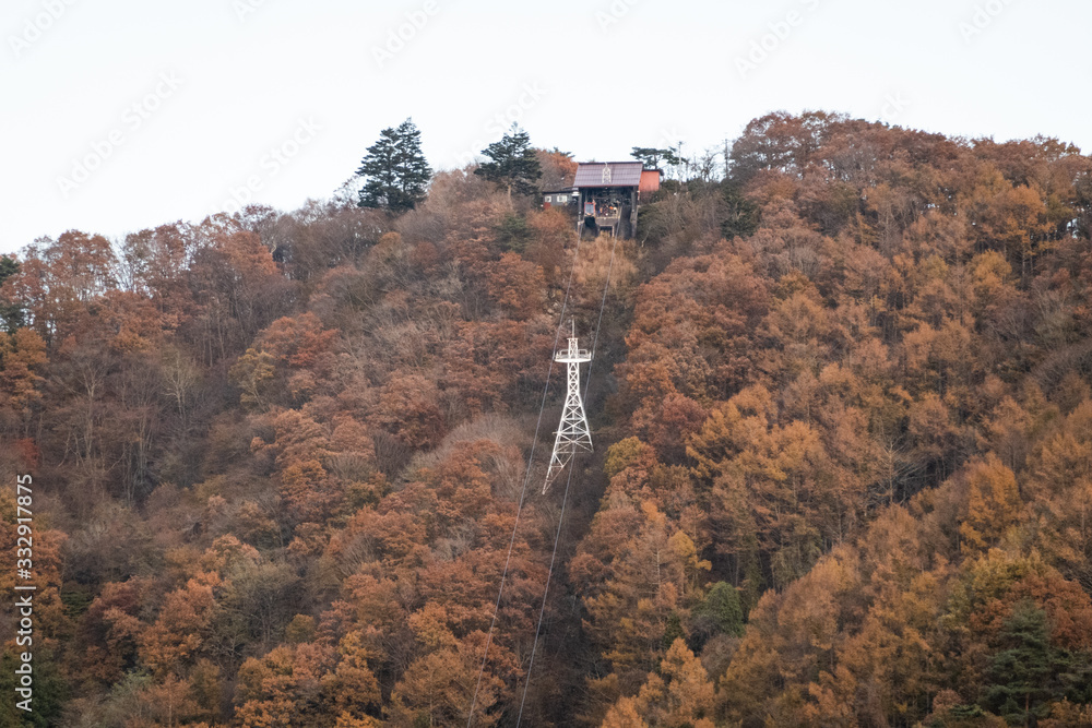 Ropeway connecting the summit in autumn